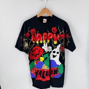 Vintage 90s Single Stitch T-Shirt Freeze Halloween Black XL 1996 Graphic Glitter